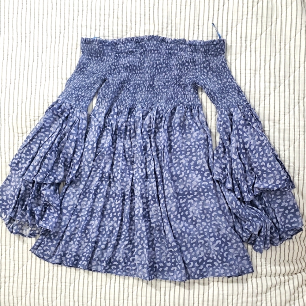 Denim Leopard Off Shoulder Dress
